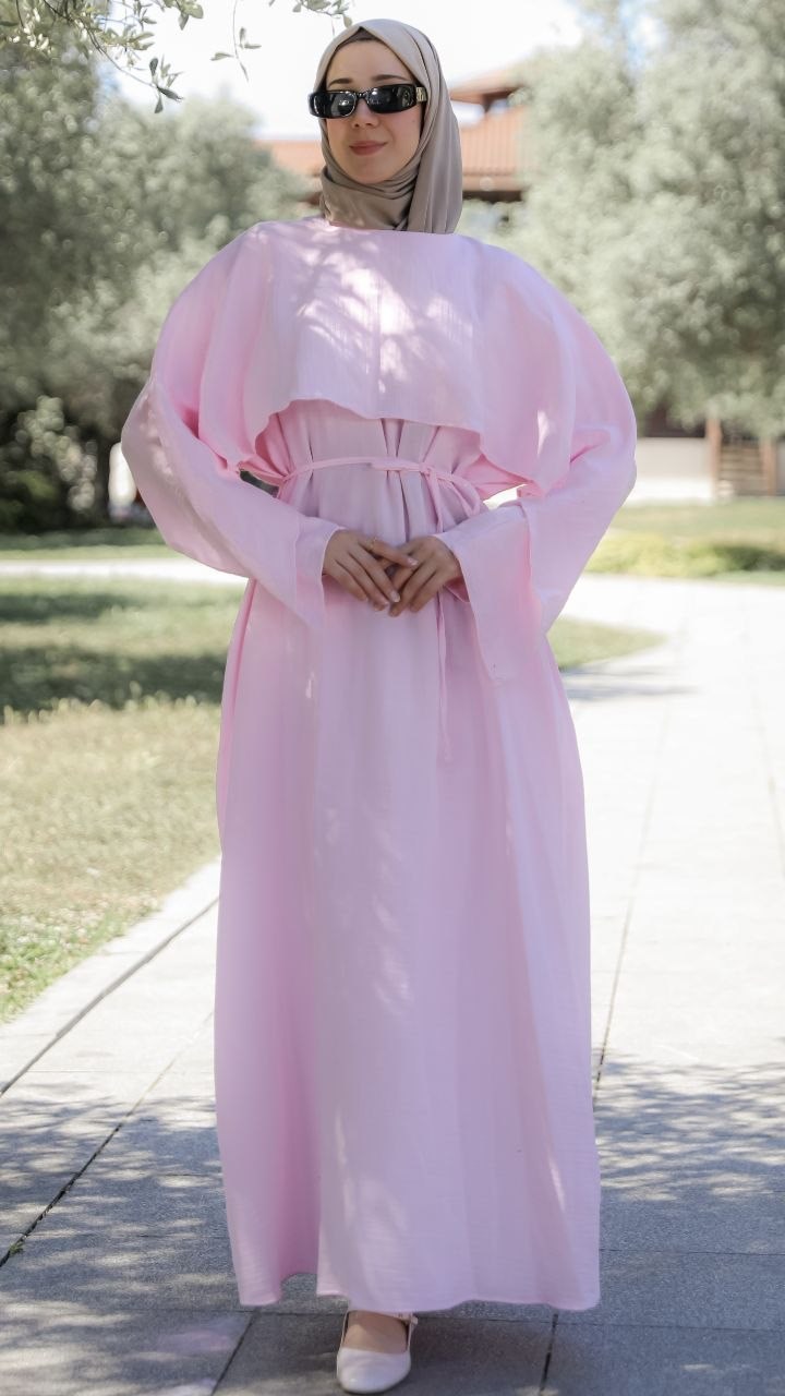 Pembe NSR 5156 ÖNÜ PELERİNLİ OVERSİZE ELBİSE
