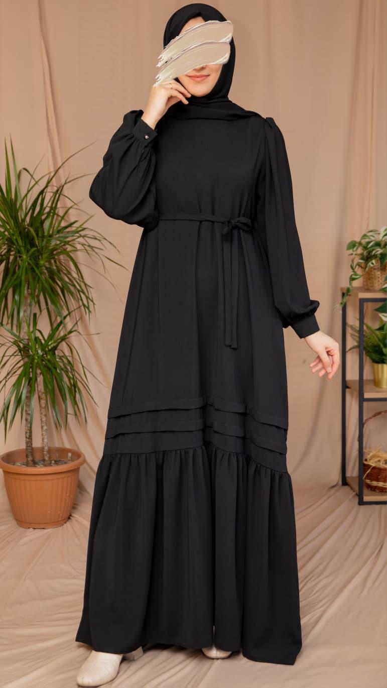 Siyah Eteği Nervürlü Elbise 5124