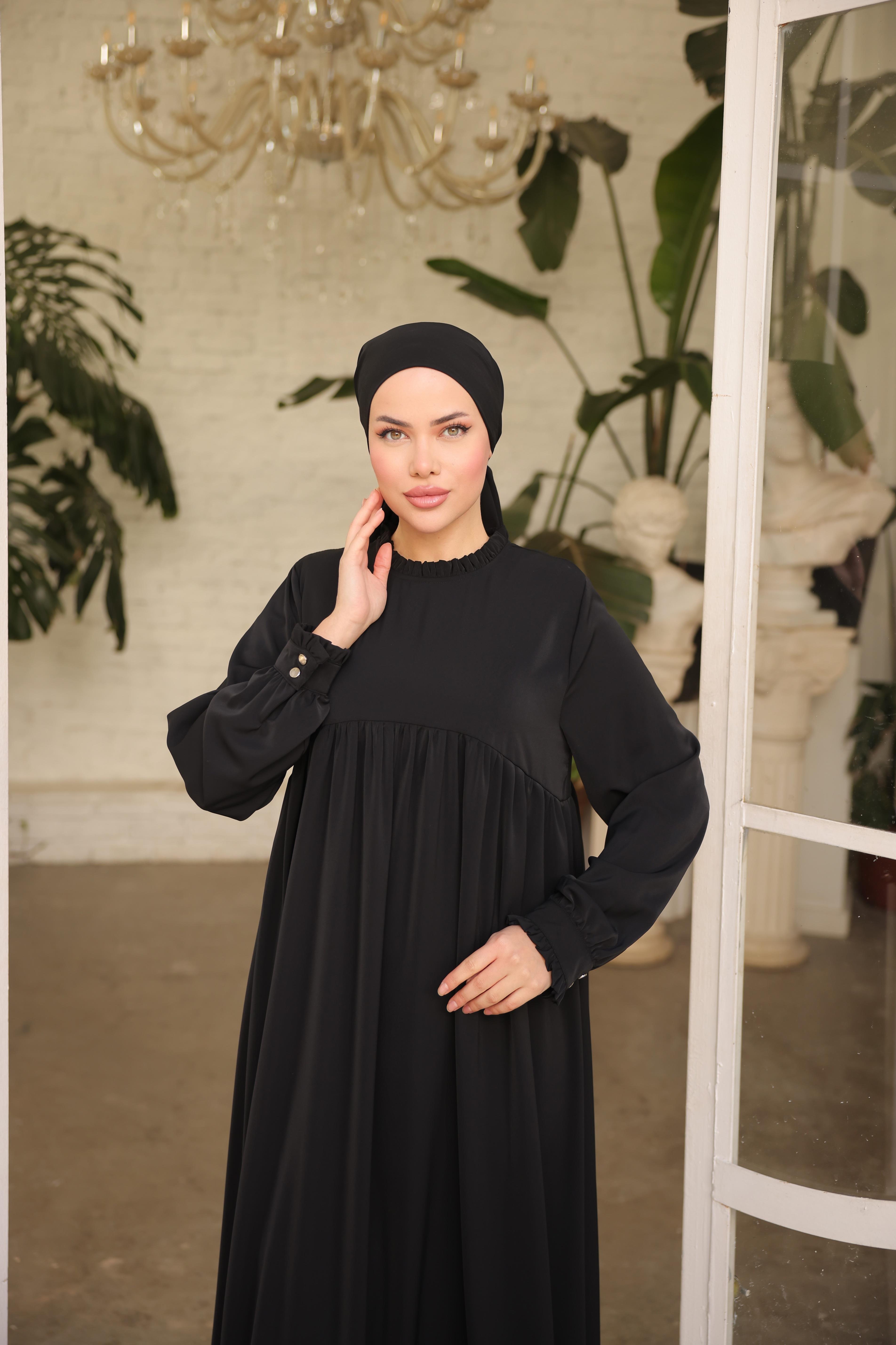 Siyah Fırfırlı Robalı Elbise 5062