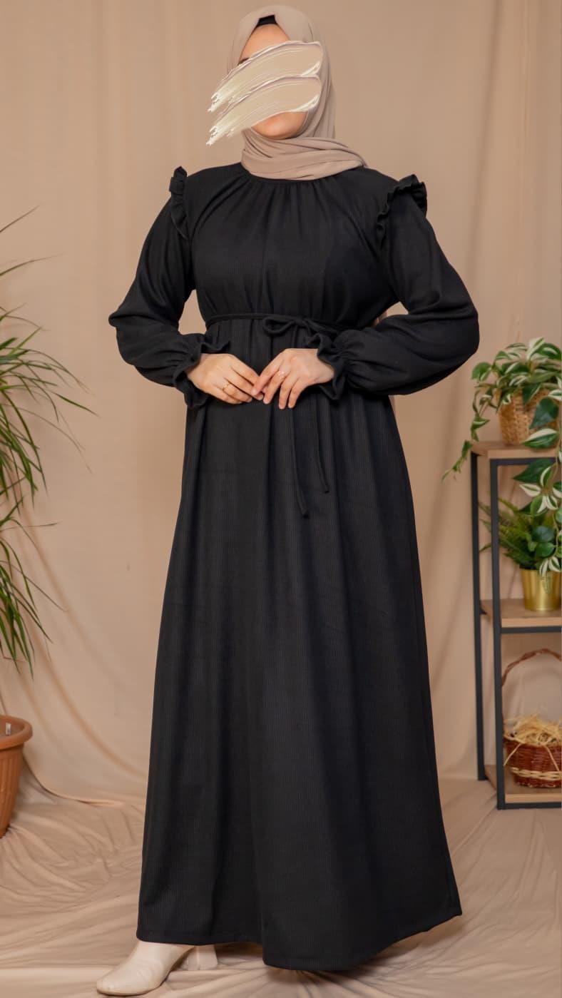 Siyah Omuzdan Fırfırlı Elbise 5128