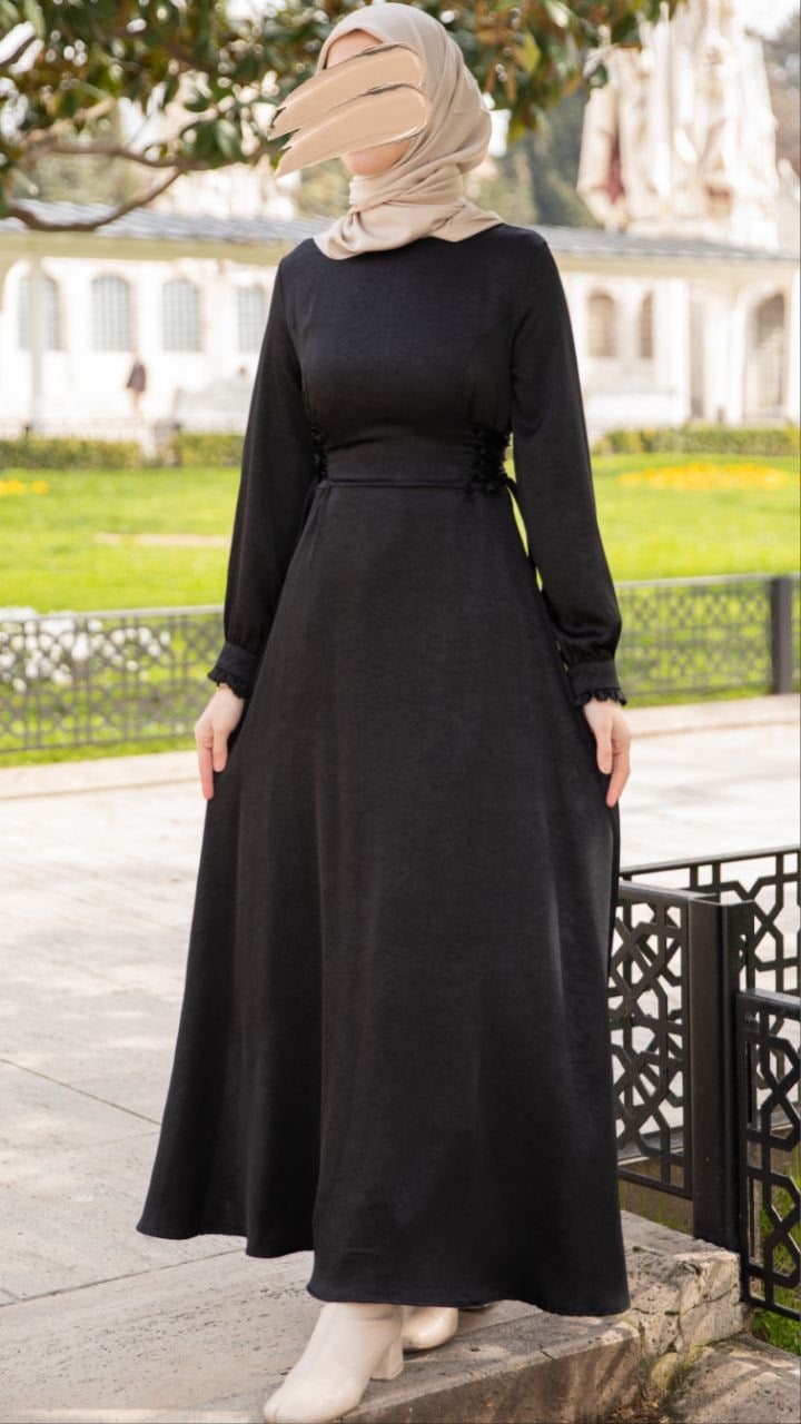 Siyah Oturan Britli Elbise 5143