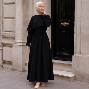 Siyah Pelerinli Dantelli Elbise 5159