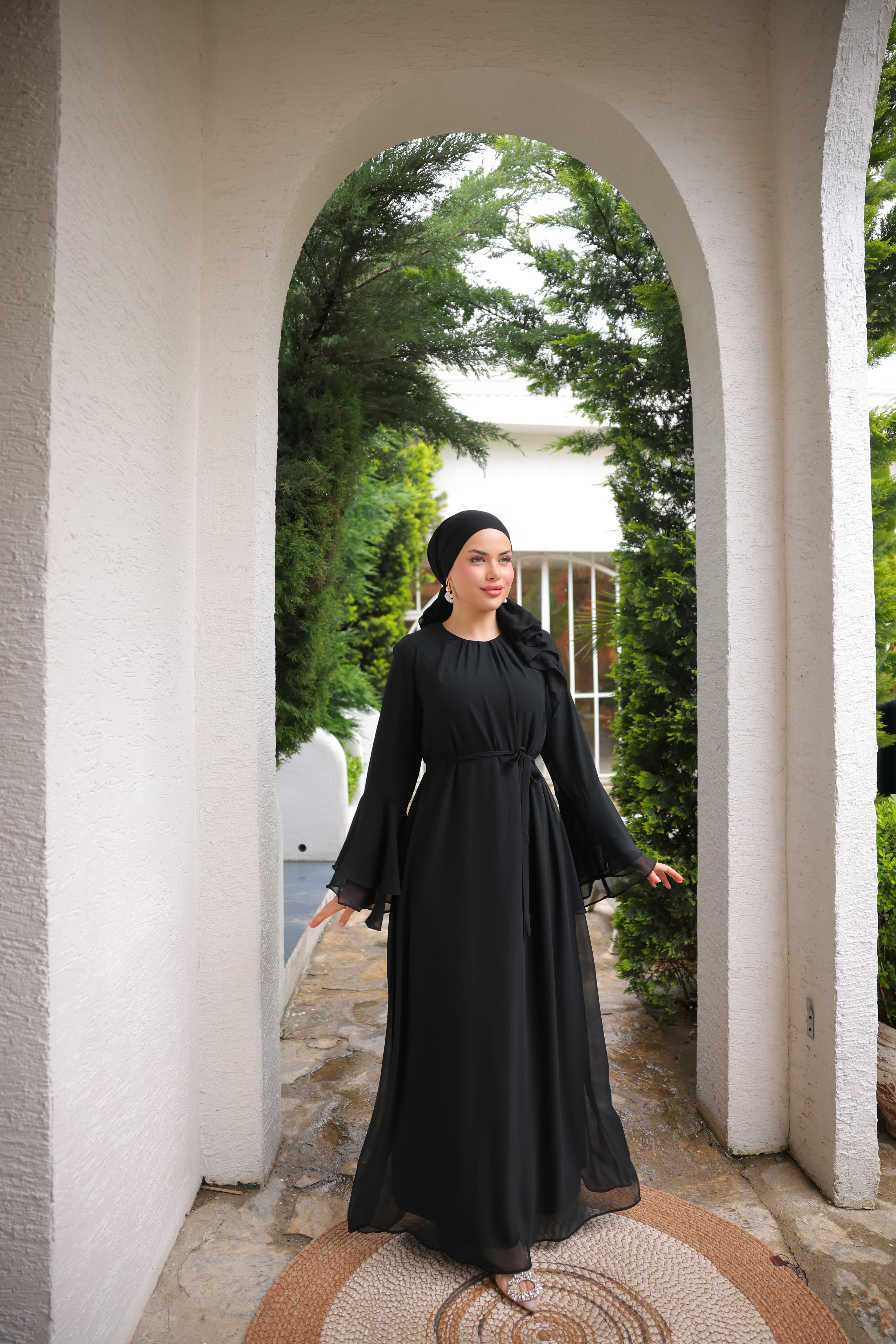 Siyah Şifon Elbise 5088