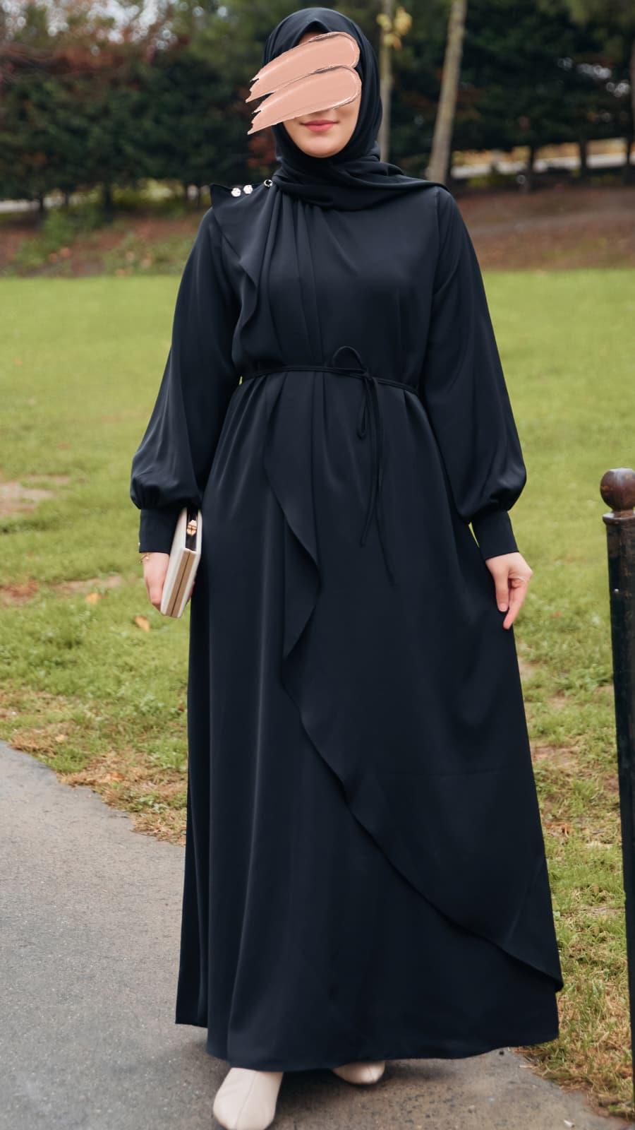 Siyah Volanlı Elbise 5116