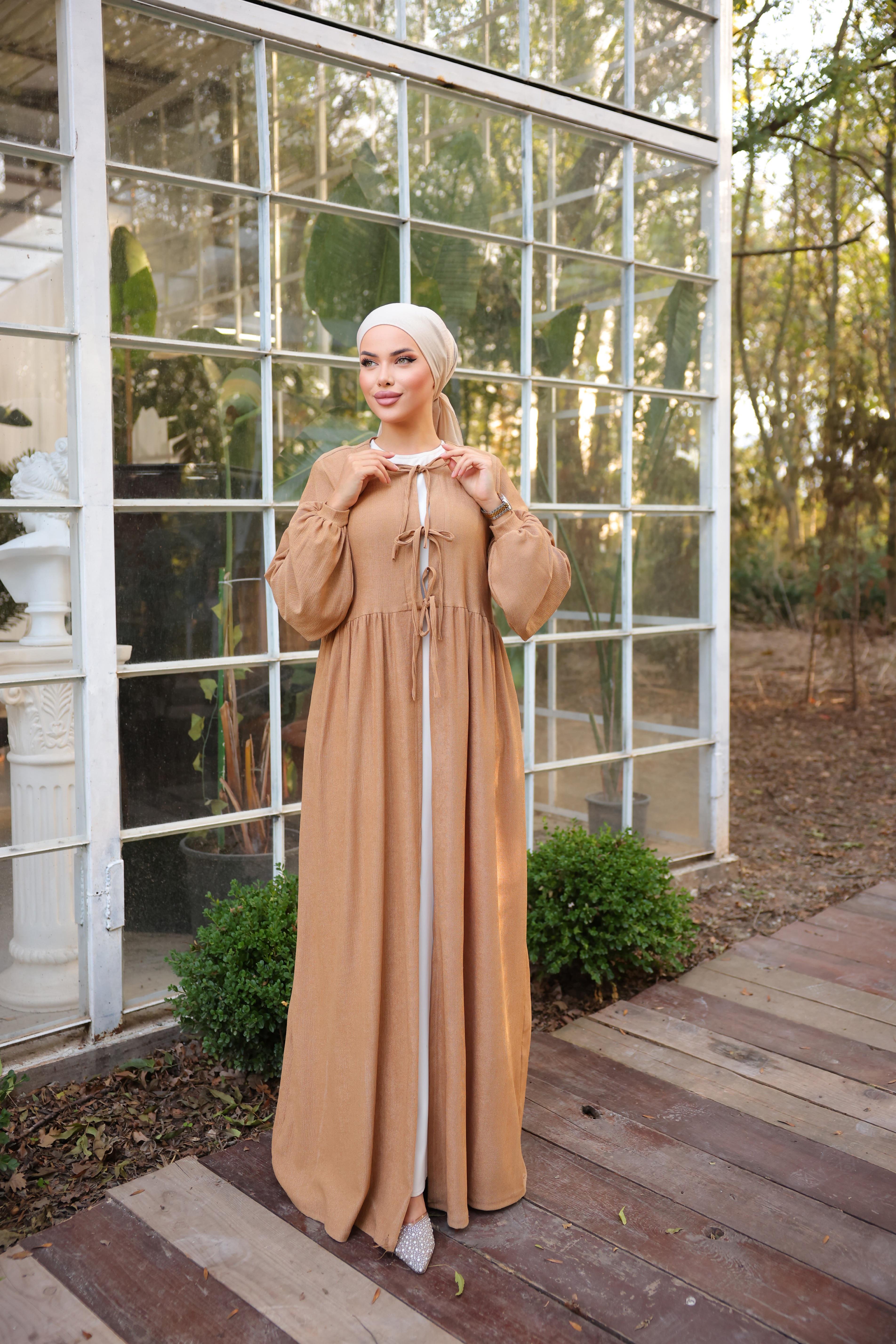 Taba Bel Büzgülü 3 Biyeli Tesettür Kimono 8024