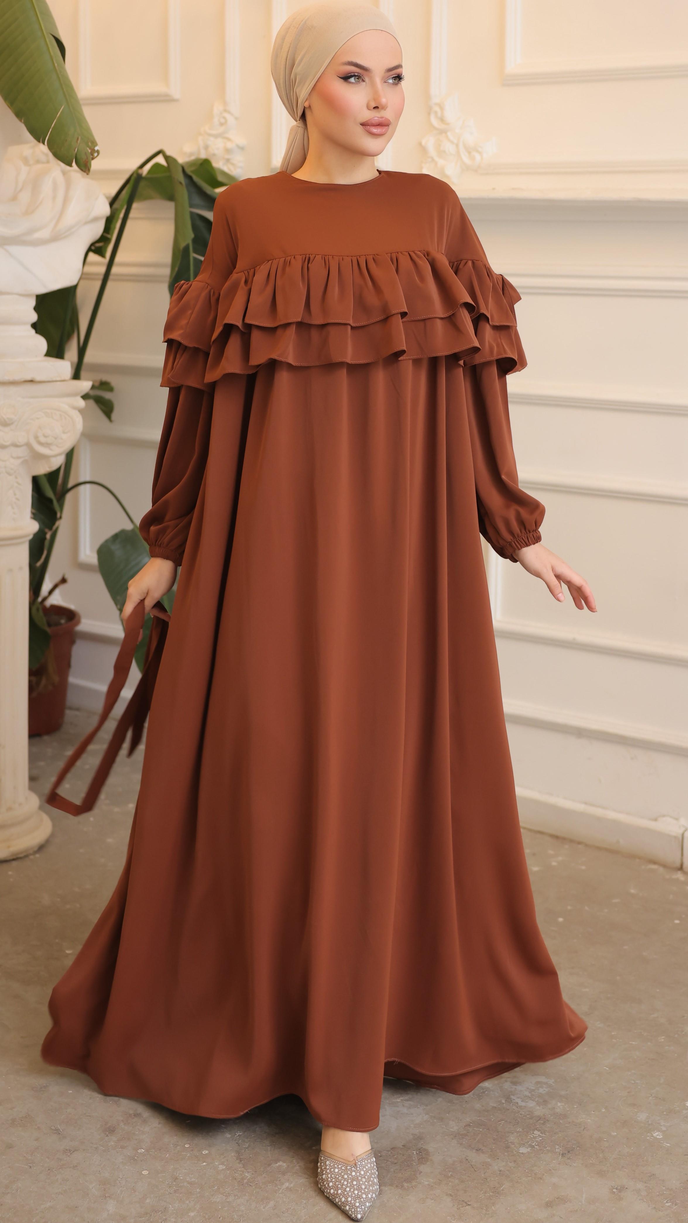 Taba Çift Fırfırlı Elbise 5068