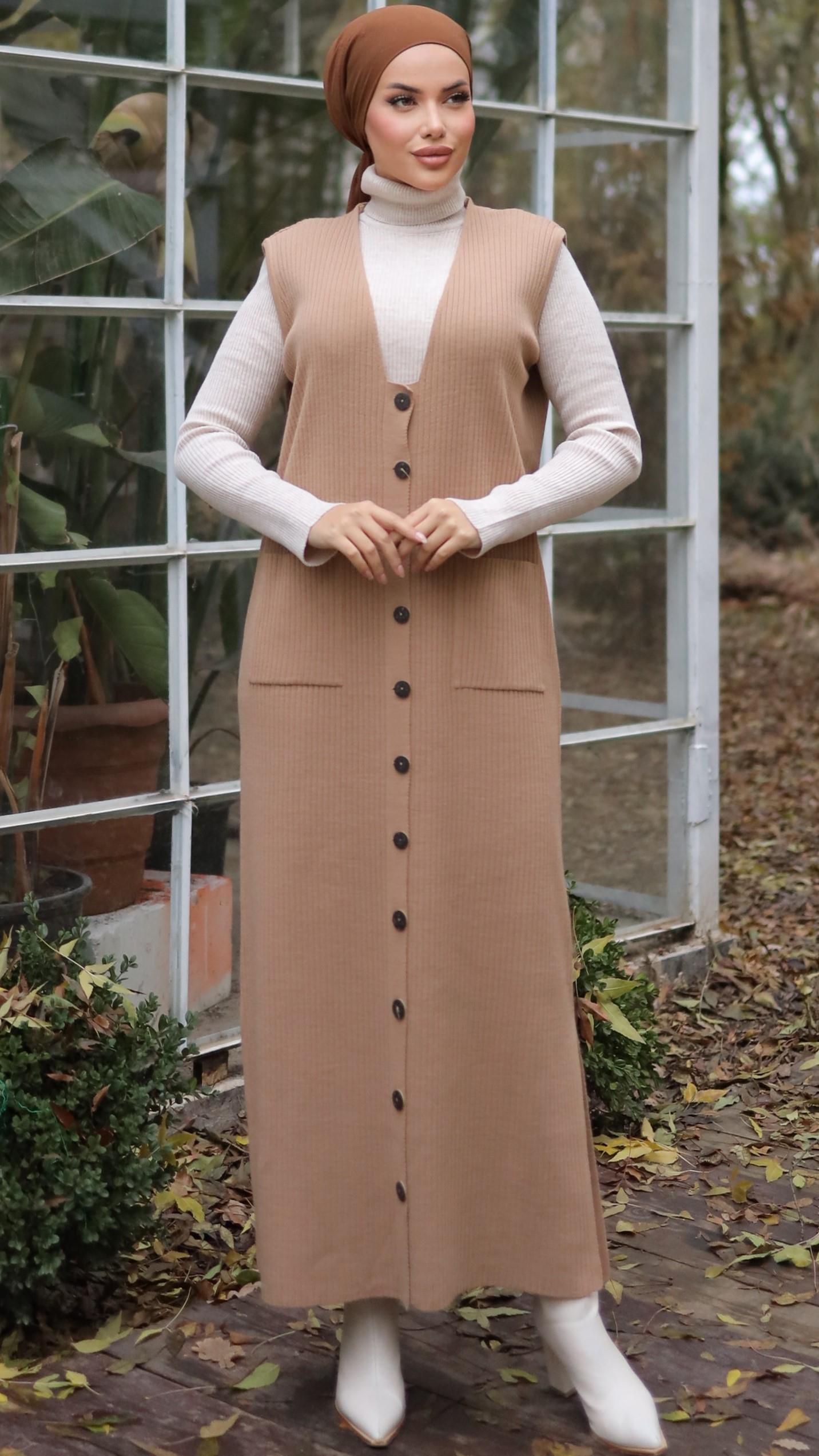 Taba Düğmeli Ve Cepli Uzun Yelek 18201