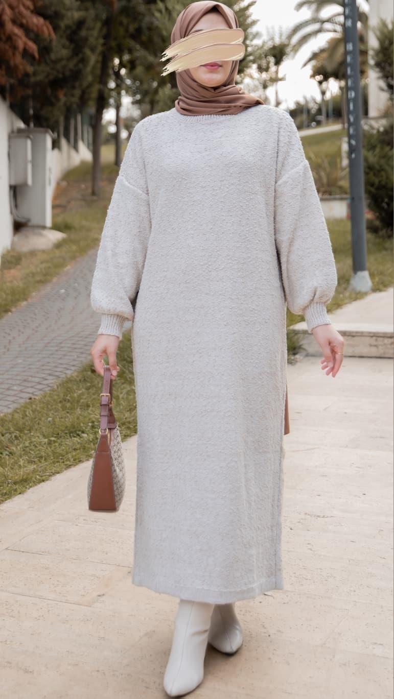 Vizon Oversize Tasarım Triko Elbise