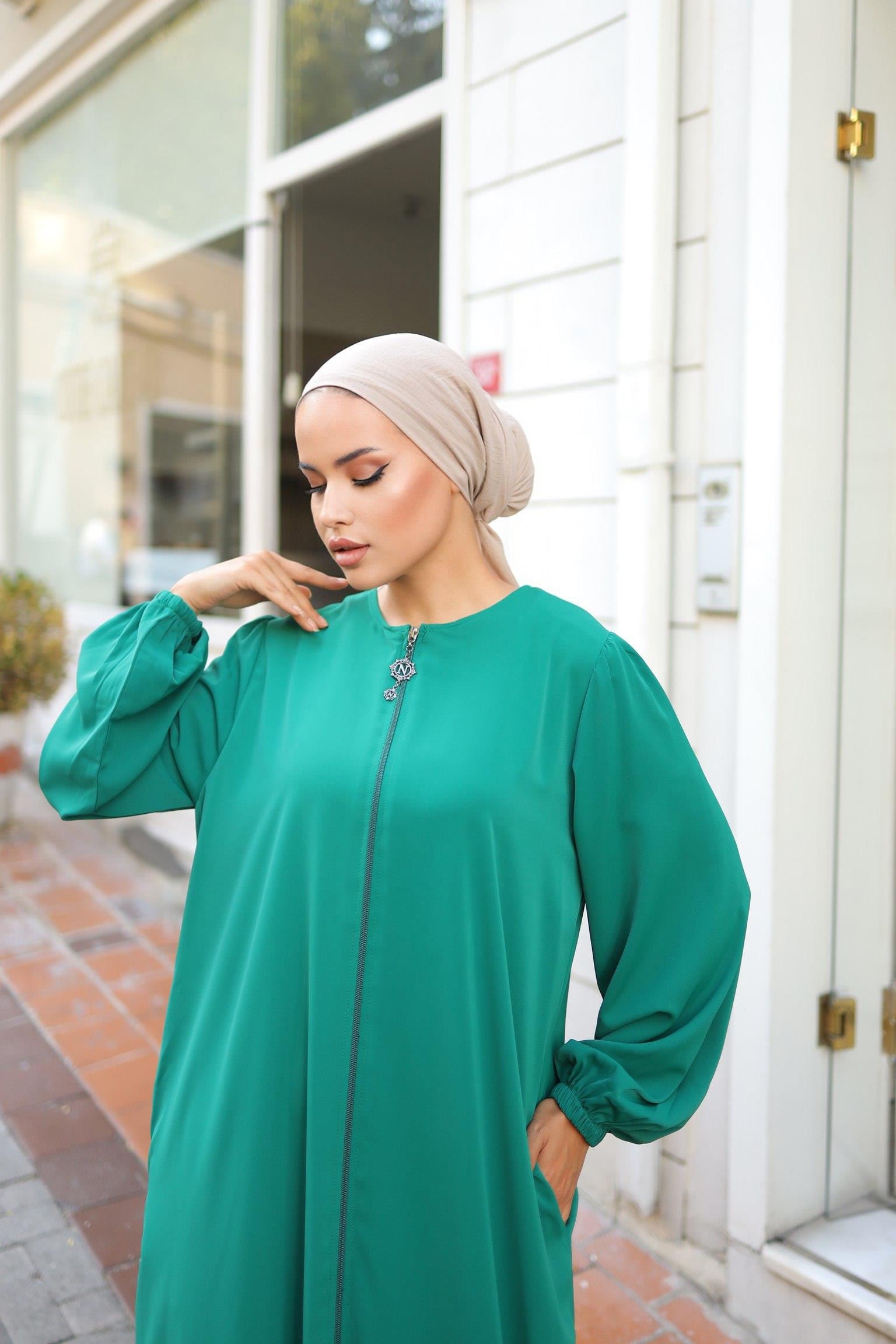 Zümrüt Yeşili Basic Kalıp Düz Ferace 5037