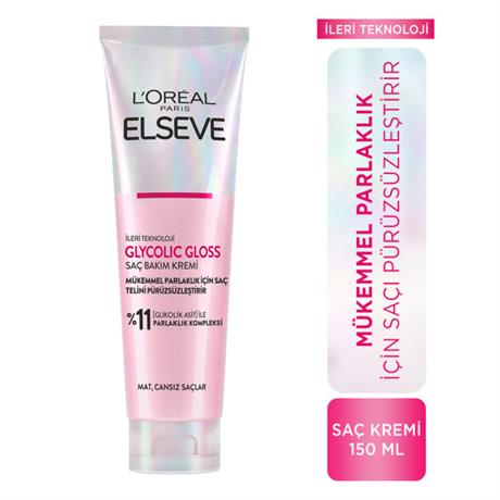 LOréal Paris Elseve Glycolic Gloss Mükemmel Parlaklık için Pürüzsüzleştirici Saç Kremi 150ml