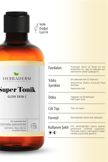 Herbaderm Glow Skin C Aydınlatıcı, Leke ve Kırışıklık Karşıtı Super Tonik