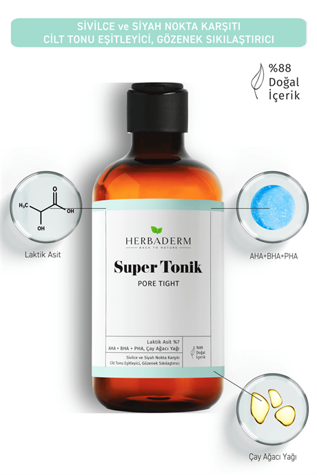 Herbaderm Pore Tight Sivilce, Siyah Nokta Karşıtı Super Tonik Laktik Asit %7