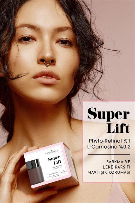 Herbaderm Sıkılaştırıcı, Leke Oluşumuna Karşı Mavi Işık Koruma Sağlayan Nemlendirici Krem SUPER LIFT Phyto-Retinol %1 ( Bakuchiol )  + L-Carnosine %0.2 %99 Doğal İçerik
