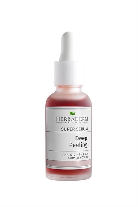 Herbaderm Süper Serum Aydınlatıcı, Renk Eşitleyici Kırmızı Peeling Aha %10 + Bha %2 + Kırmızı Yosun %91 Doğal İçerik 30 Ml