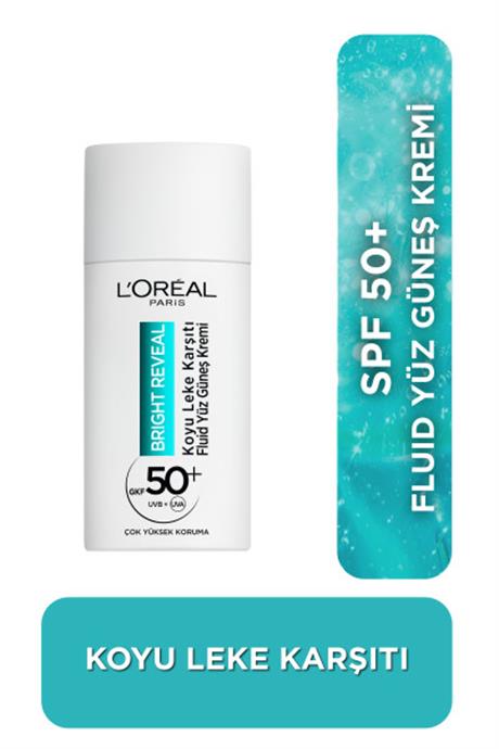 Loreal Paris Bright Reveal Spf 50+ Koyu Leke Karşıtı Fluid Günlük Yüz Güneş Kremi 50ml