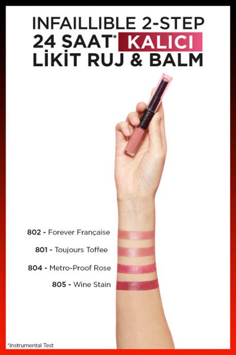 LOréal Paris Infaillible 2-Step 24 Saat Kalıcı Likit Ruj & Balm - 801 Toujours Toffee