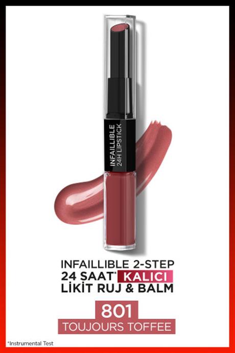 LOréal Paris Infaillible 2-Step 24 Saat Kalıcı Likit Ruj & Balm - 801 Toujours Toffee