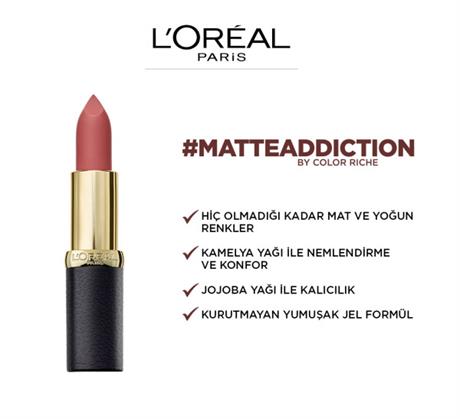 LOréal Paris Color Riche Matte Addiction Ruj 473 Obsidian - Mor