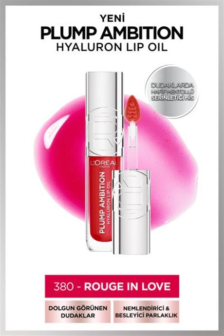 LOréal Paris Plump Ambition Hyaluron Lip Oil Besleyici ve Nemlendirici Dudak Parlatıcısı - 380 Rouge In Love