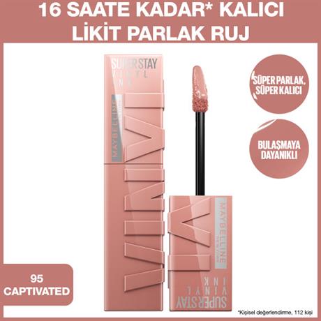 Maybelline New York Super Stay Vinyl Ink Uzun Süre Kalıcı Likit Parlak Ruj 95 Captivated