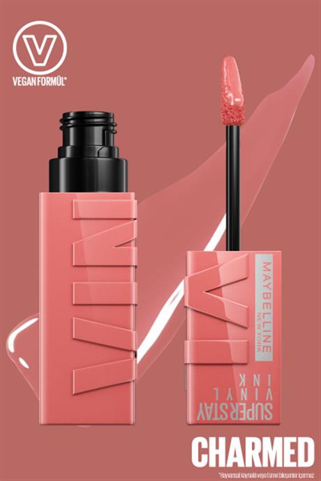 Maybelline New York Super Stay Vinyl Ink Uzun Süre Kalıcı Likit Parlak Ruj 100 Charmed