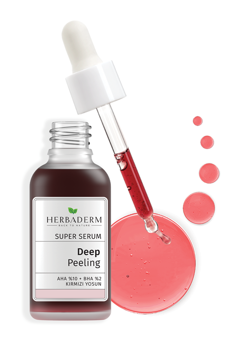 Herbaderm Süper Serum Aydınlatıcı, Renk Eşitleyici Kırmızı Peeling Aha %10 + Bha %2 + Kırmızı Yosun %91 Doğal İçerik 30 Ml