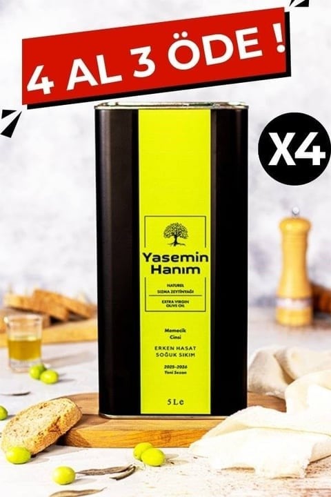 Yasemin Hanım Erken Hasat Soğuk Sıkım Naturel Sızma Zeytinyağı 5L X 4'LÜ FIRSAT PAKETİ