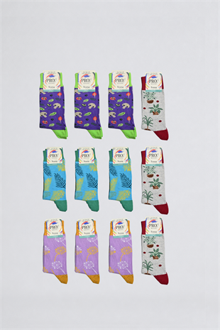 Plants Unisex Pamuklu Çorap 12li Renkli Desenli Günlük Çorap