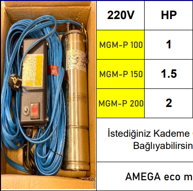 amega mgm p serisi teknik tablo