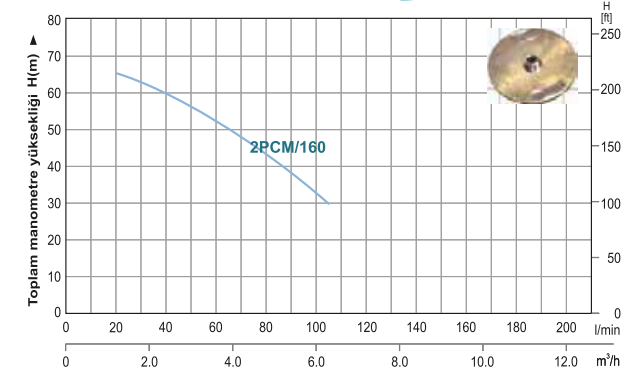 Power Momentum 2PCM/160-501 Çift Kademeli Hidrofor Hidrolik Performans Eğrisi 