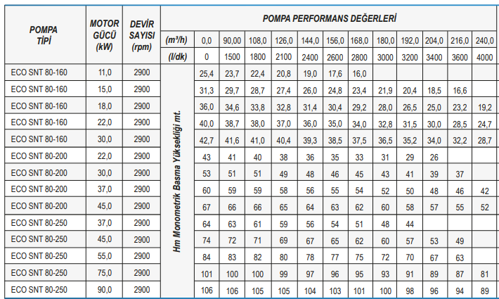 Standar Pompa ECO SNT 80 Serisi  Tek Fanlı Santrifüj Pompa