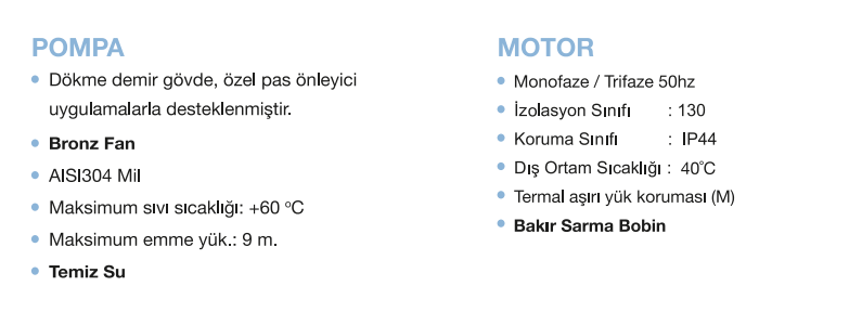 Power Momentum Döküm Gövde Jet Pompa Teknik Veriler 