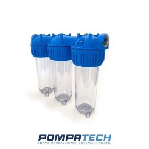 Aquafer 10'' Tahliyeli Şeffaf Ve Üçlü Filtre Kabı