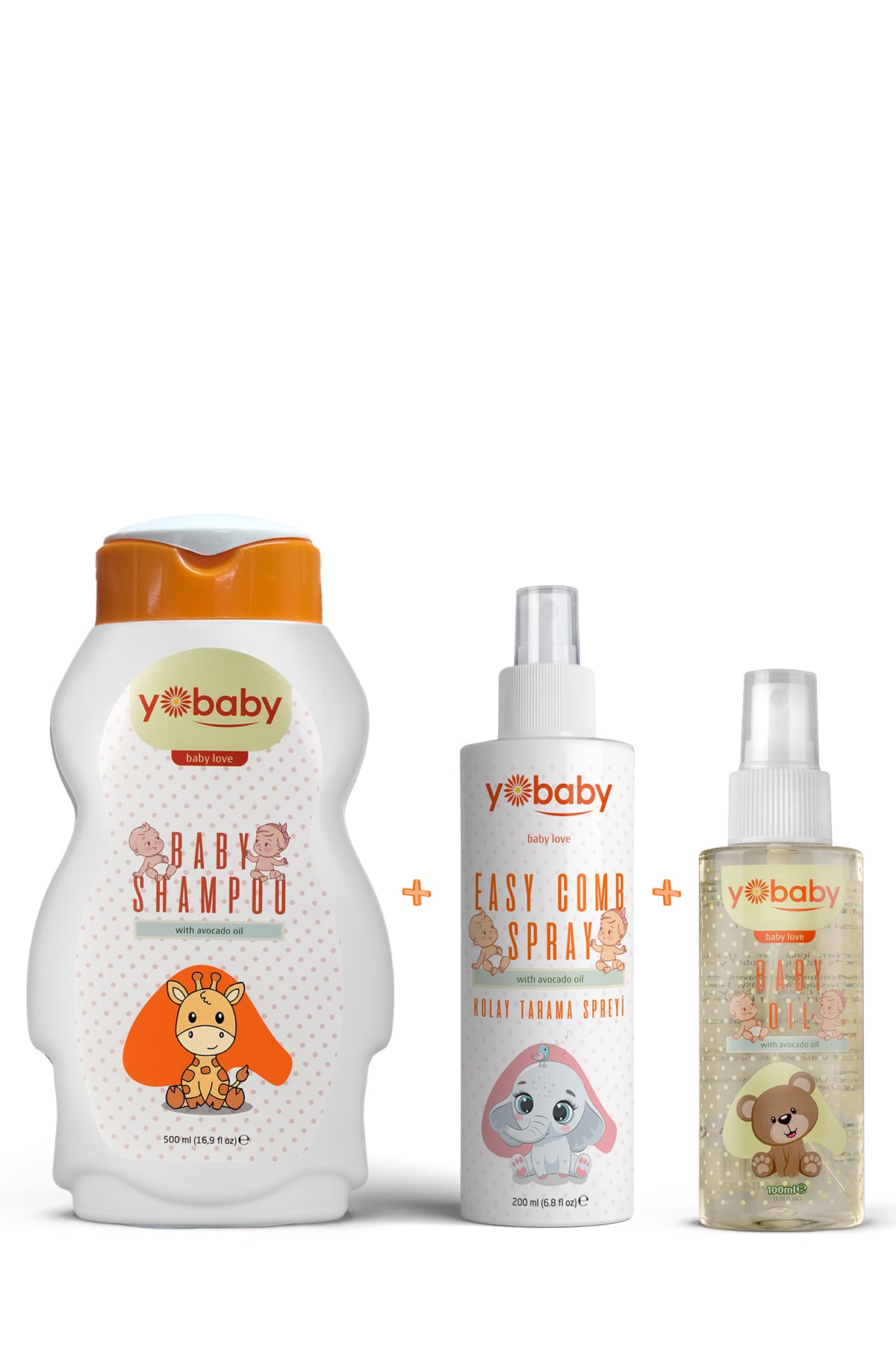 Yobaby Kolay Tarama Saç Spreyi- Doğal Saç ve Vücut Şampuanı-Bebek Bakım Masaj Yağı 3'Lü Bebek Paketi