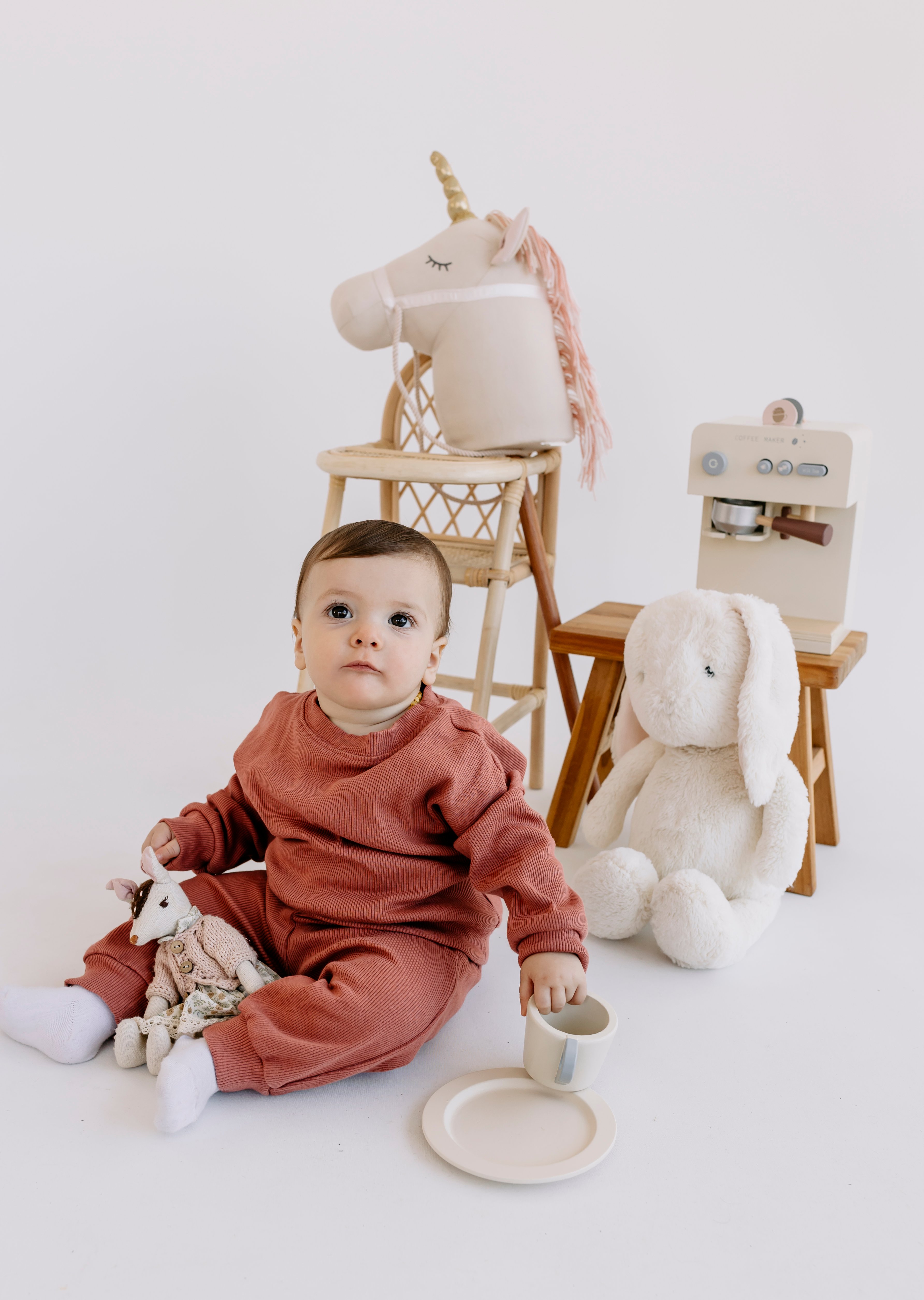 Yobebek 2'li Alt Üst Takım Erkek Kız Bebek Kiremit Rengi