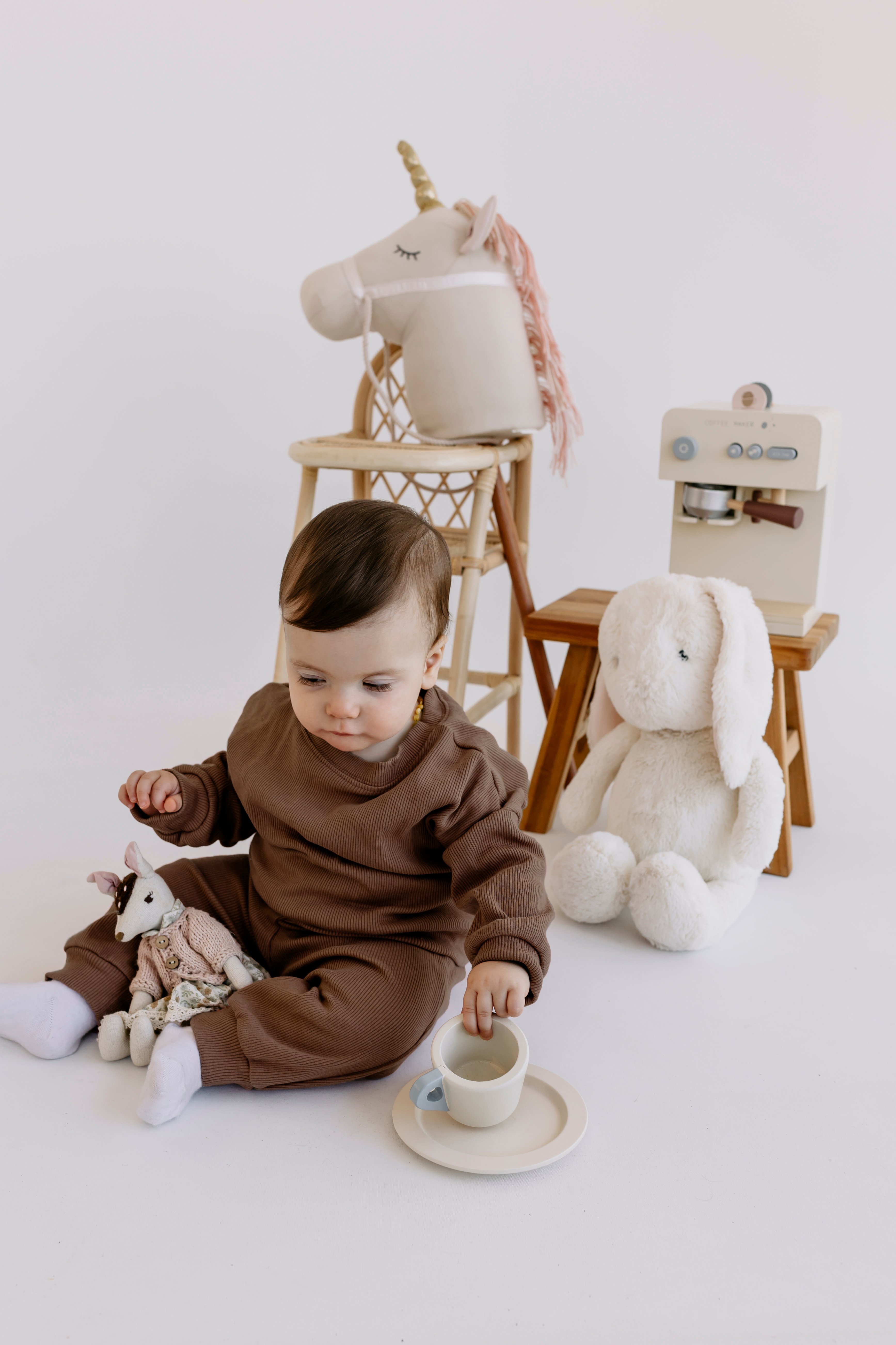 Yobebek 2'li Alt Üst Takım Erkek Kız Bebek Kahverengi