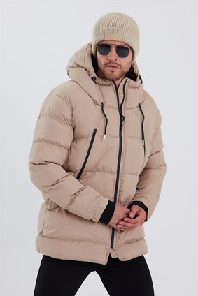 Rompasso Modonwear Erkek Krem Su Ve Rüzgar Geçirmez Uzun Şişme Mont & Kaban & Parka