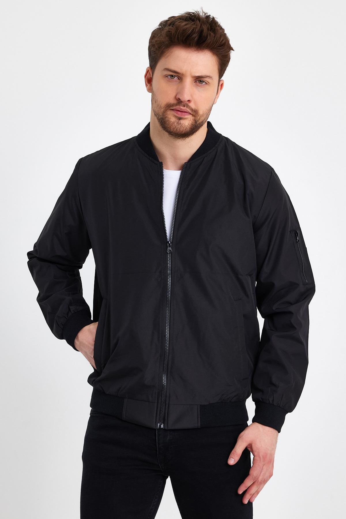 Rompasso Erkek Siyah Su ve Rüzgar Geçirmez Mevsimlik Bomber Ceket