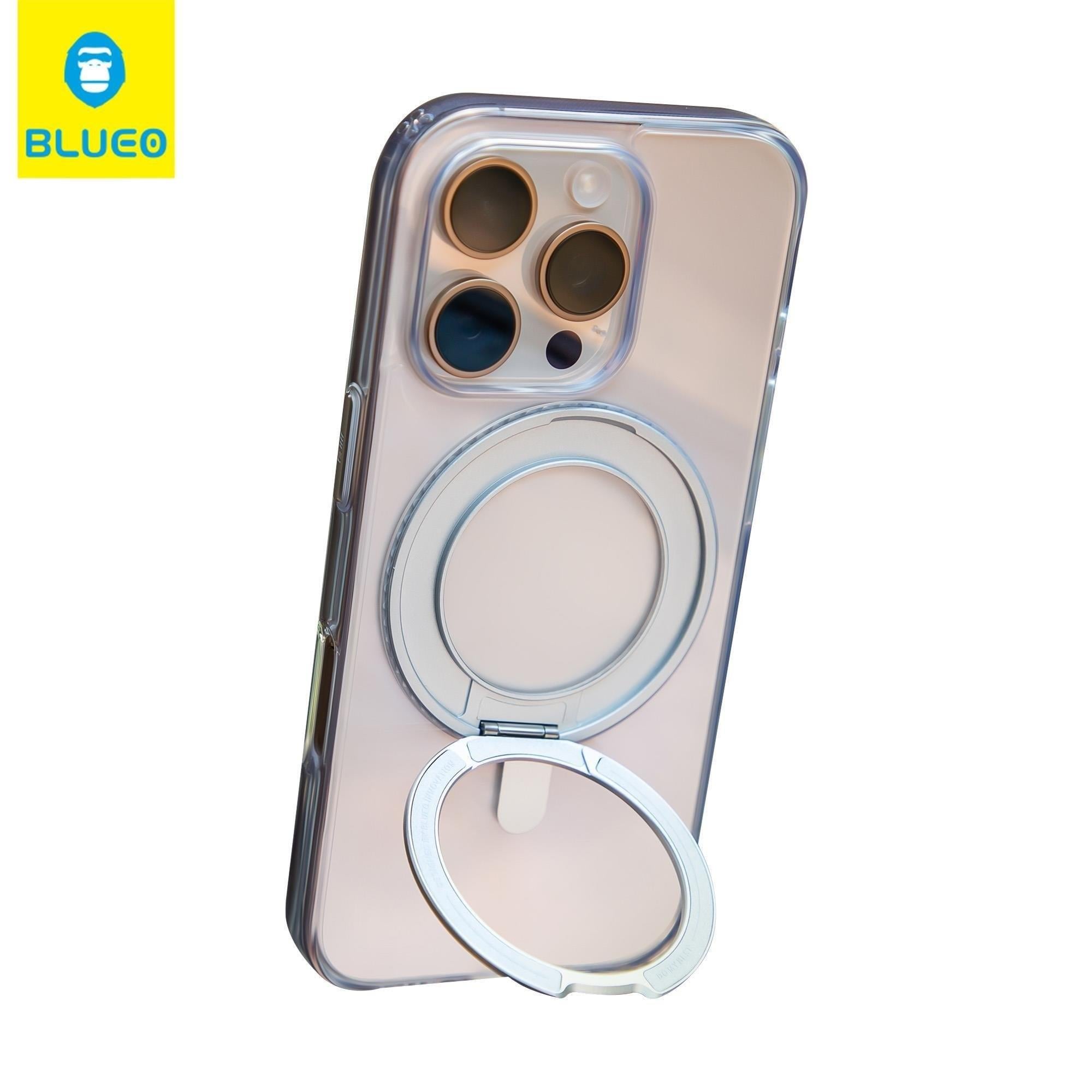 B Crystal With 360 Rotatable iPhone 16 Pro Kristal Sararmaya Dayanıklı MagSafe Stand Özellikli Anti-Drop Şeffaf Silikon Kılıf
