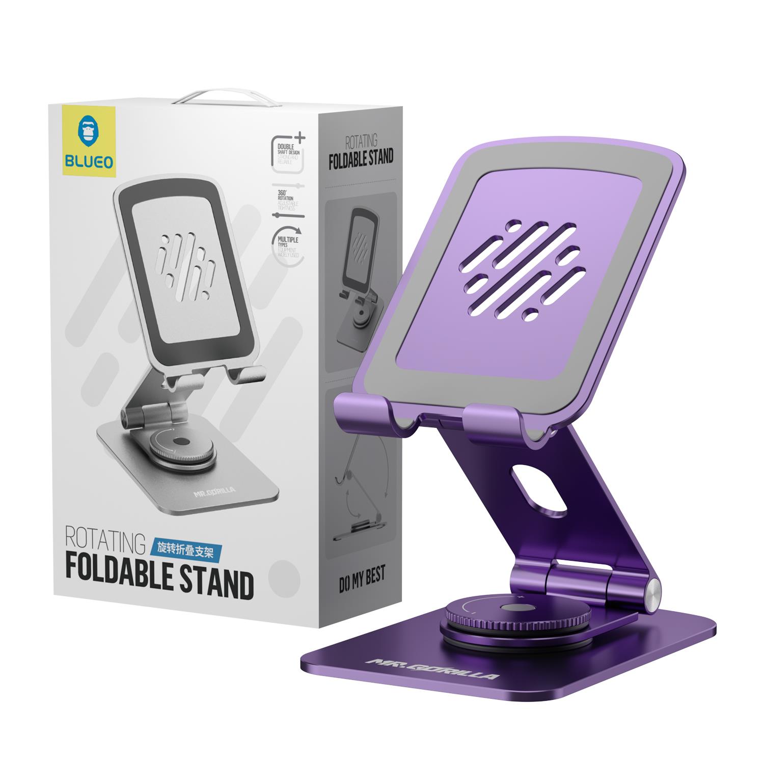 Blueo 360 Derece Haraketli Yükseklik Ayarlı Rotary Folding Metal Masaüstü Ev Ofis Telefon Tablet Standı