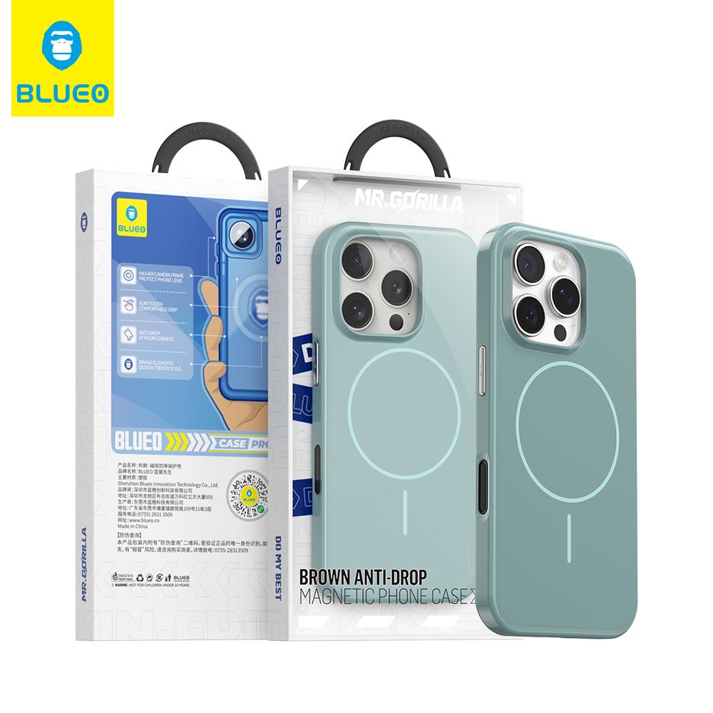 Blueo Brown Magnetic iPhone 15 Pro Max Uyumlu MagSafe Özellikli Parlak Sert Kılıf Yeşil