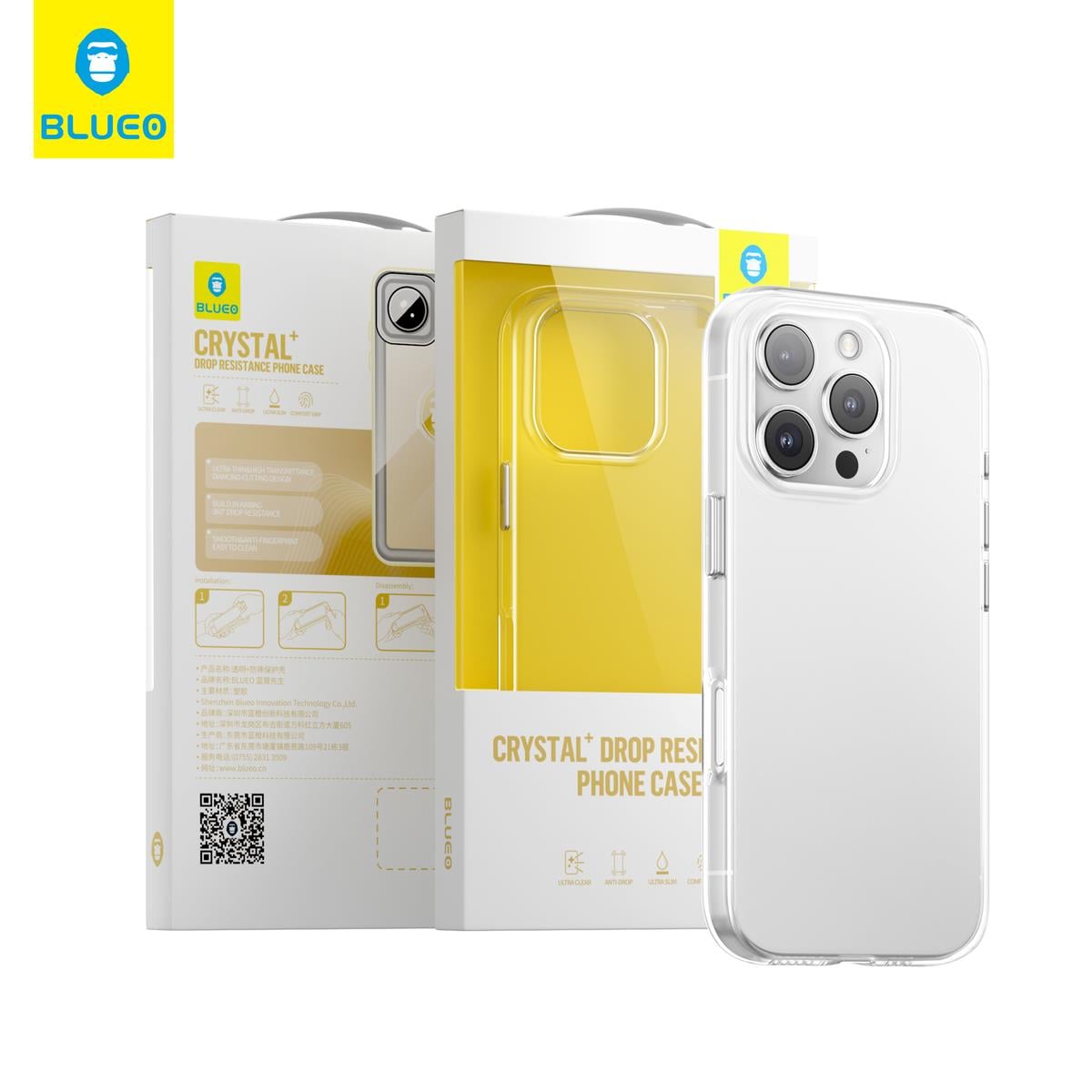 Blueo iPhone 16 Pro Max Uyumlu Slim ince Anti-Drop Darbe Emici Sararmaya Dayanıklı Crystal+ Drop Şeffaf Silikon Kılıf