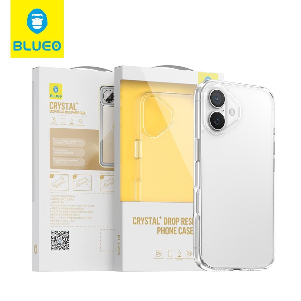 Blueo iPhone 16 Uyumlu Slim ince Anti-Drop Darbe Emici Sararmaya Dayanıklı Crystal+ Drop Şeffaf Silikon Kılıf