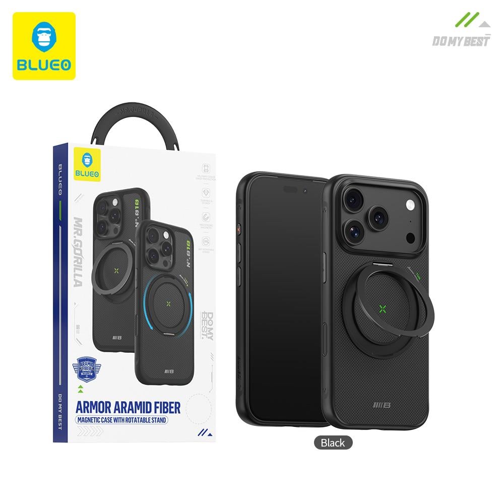 Blueo iPhone 17 Pro Uyumlu MagSafe Stant Özellikli Anti-Drop Darbe Emici Armor Aramid Fiber Kılıf