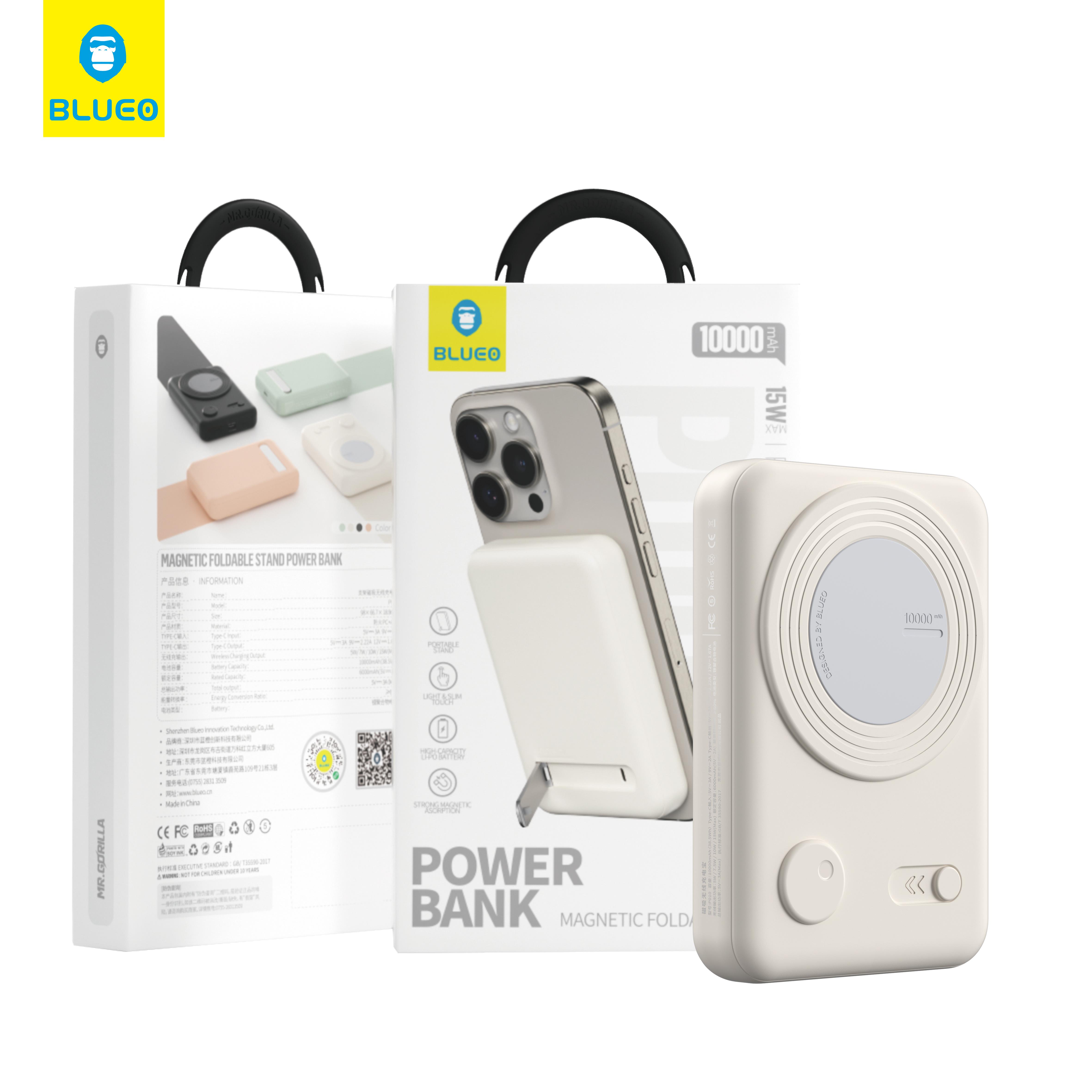 Blueo PD 20W Fast Hızlı MagSafe Uyumlu Stand Özellikli Kablosuz 10000 Mah Slim Powerbank Şarj Aleti Beyaz
