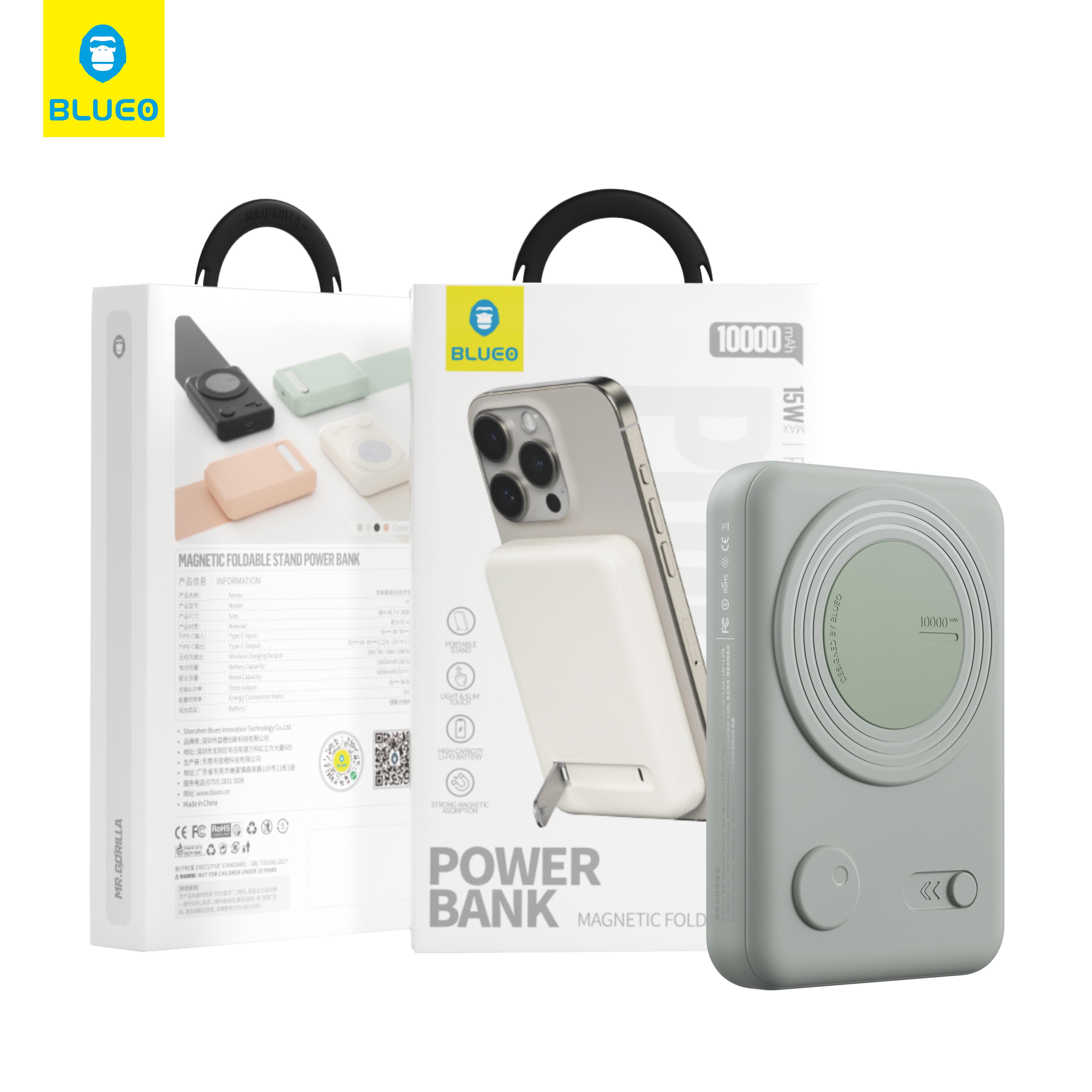Blueo PD 20W Fast Hızlı MagSafe Uyumlu Stand Özellikli Kablosuz 10000 Mah Slim Powerbank Şarj Aleti Yeşil