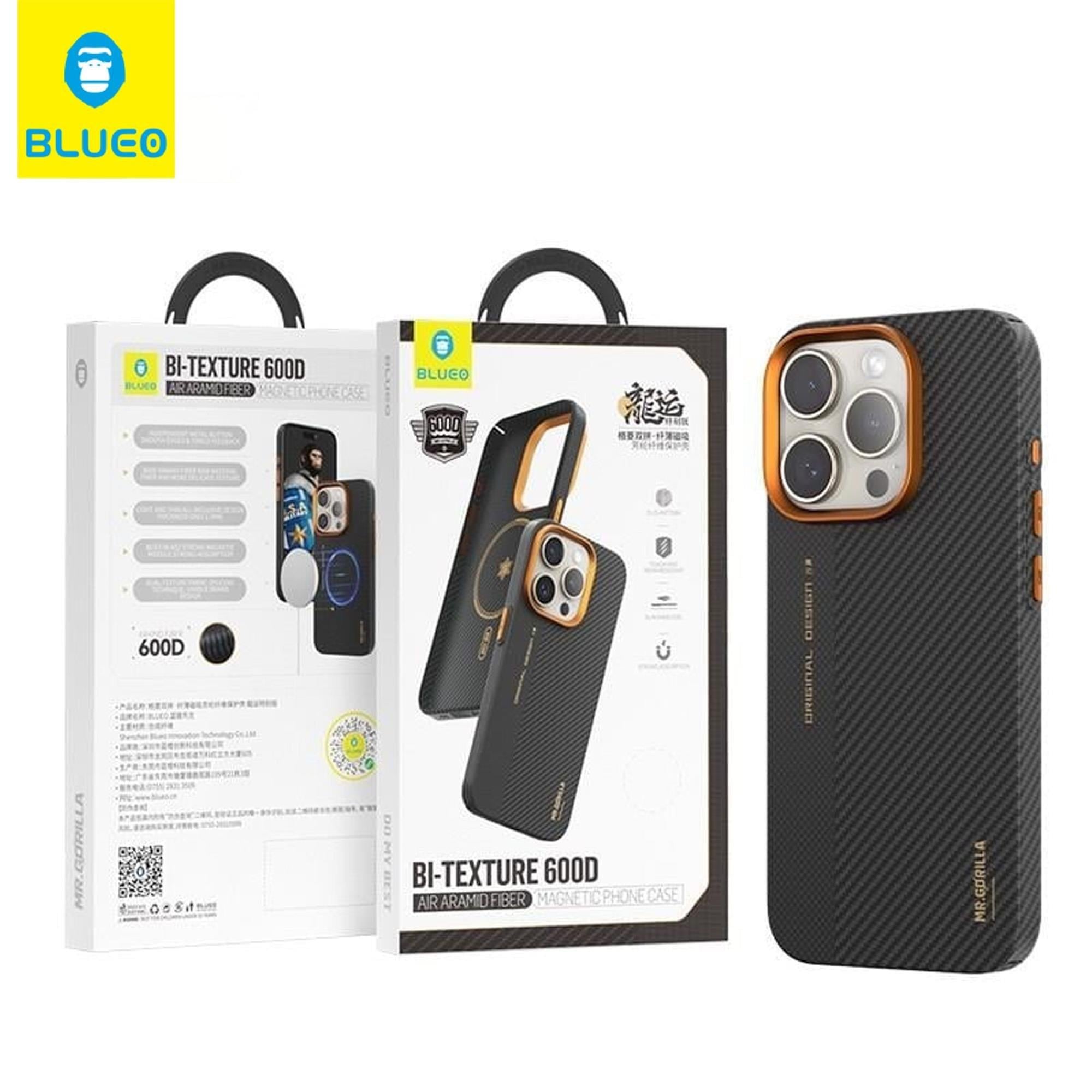 Mr. Gorilla iPhone 15 Pro Uyumlu Karbon Fiber Kılıf | MagSafe Uyumlu Turuncu Metal Detaylı Kılıf