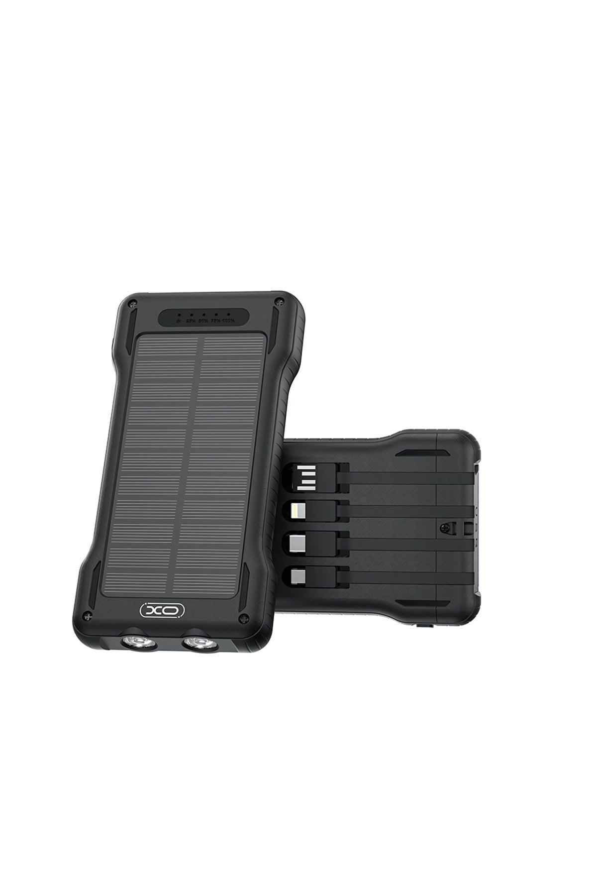 PR290 10000mAh Type-C ve Lightning 4 Dahili Kablolu Güneş Enerjili Powerbank | Taşınabilir Şarj