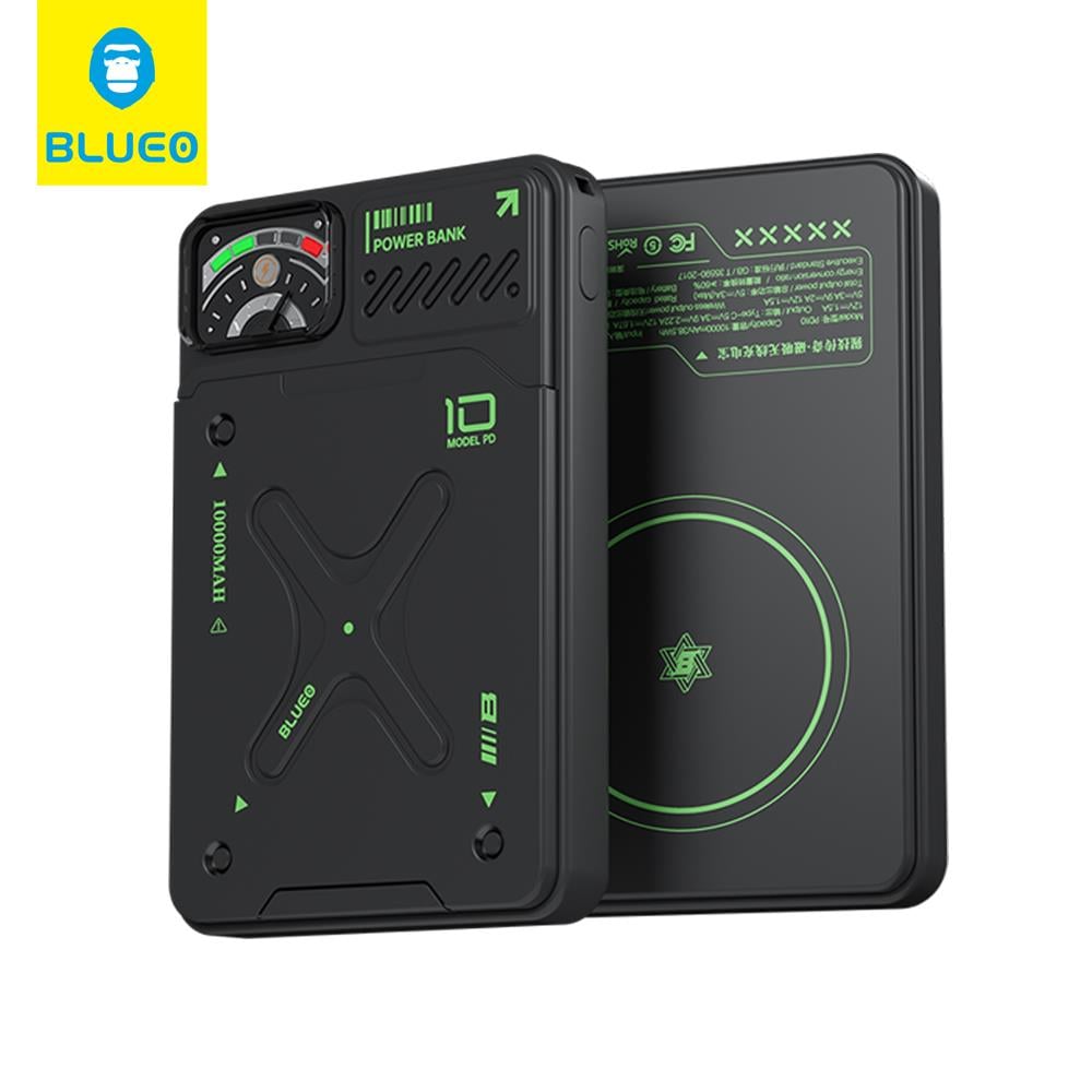 Blueo 22.5W MagSafe Uyumlu Type-C (USB-C) USB-A Çift Çıkışlı 10000 Mah Kablosuz Powerbank Şarj Aleti Siyah