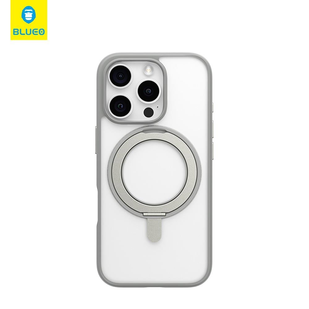 Blueo Friendly Rotatable iPhone 16 Pro Max Uyumlu MagSafe Mıknatıslı Tutucu Özellikli Buzlu Silikon Kılıf Gri